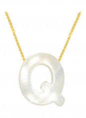 18 Karat Gold Q Letter Mother Of Pearl Pendant Necklace