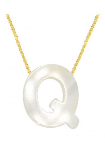 18 Karat Gold Q Letter Mother Of Pearl Pendant Necklace