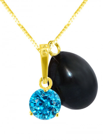 18 Karat Solid Yellow Gold Zircon With 7 mm Pearl Pendant Necklace