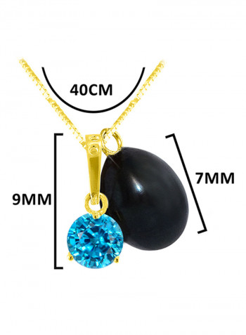 18 Karat Solid Yellow Gold Zircon With 7 mm Pearl Pendant Necklace