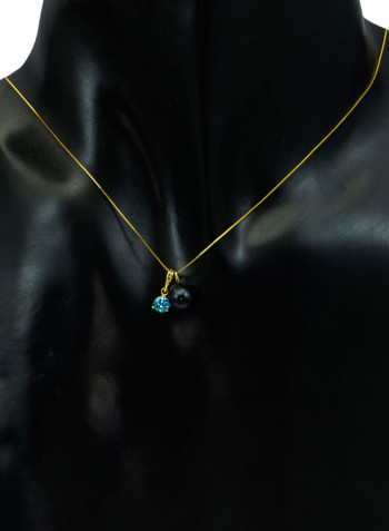 18 Karat Solid Yellow Gold Zircon With 7 mm Pearl Pendant Necklace
