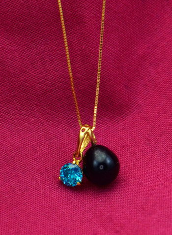 18 Karat Solid Yellow Gold Zircon With 7 mm Pearl Pendant Necklace