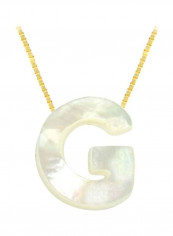 18 Karat Gold Letter G Mother Of Pearl Pendant Necklace