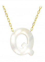 18 Karat Gold Q Letter Mother Of Pearl Pendant Necklace