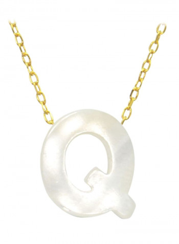 18 Karat Gold Q Letter Mother Of Pearl Pendant Necklace