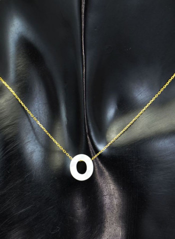 18 Karat Gold O Letter Mother Of Pearl Pendant Necklace