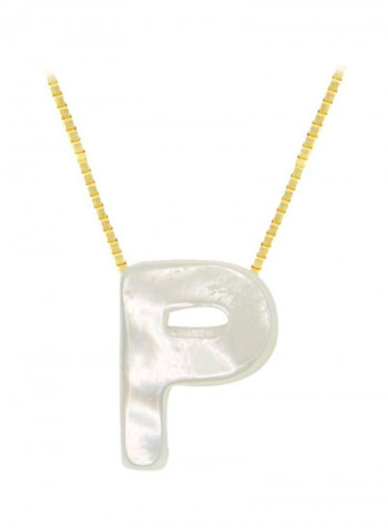 18 Karat Gold P Letter Mother Of Pearl Pendant Necklace