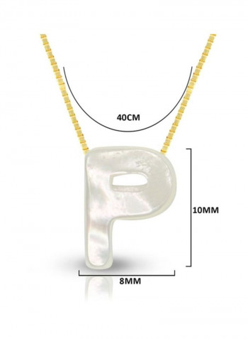 18 Karat Gold P Letter Mother Of Pearl Pendant Necklace