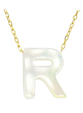 18 Karat Gold R Letter Mother Of Pearl Pendant Necklace