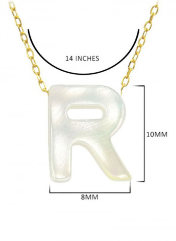 18 Karat Gold R Letter Mother Of Pearl Pendant Necklace