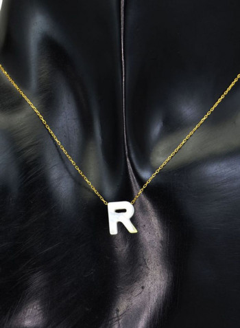 18 Karat Gold R Letter Mother Of Pearl Pendant Necklace