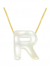18 Karat Gold R Letter Mother Of Pearl Pendant Necklace