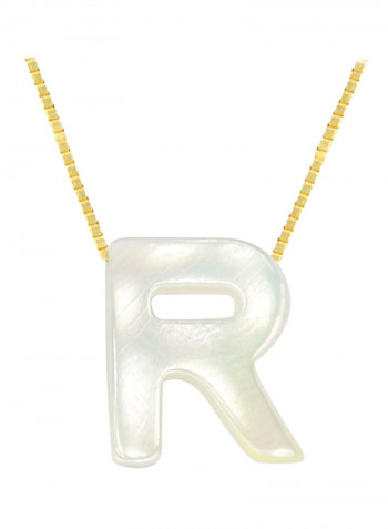 18 Karat Gold R Letter Mother Of Pearl Pendant Necklace