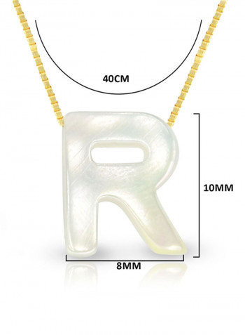 18 Karat Gold R Letter Mother Of Pearl Pendant Necklace