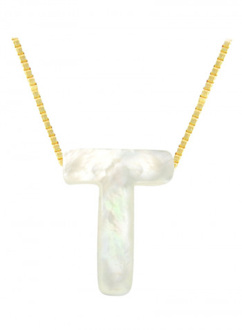 18 Karat Gold T Letter Mother Of Pearl Pendant Necklace
