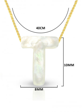 18 Karat Gold T Letter Mother Of Pearl Pendant Necklace