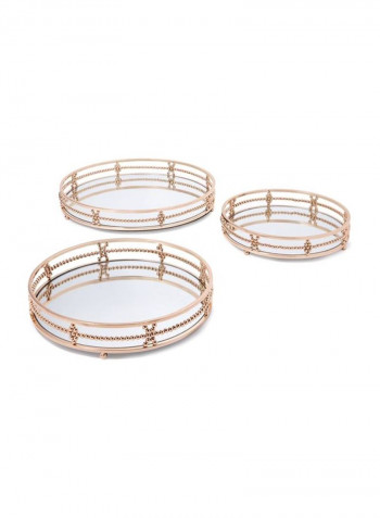 3-Piece Glass Round Tray Set Silver/Gold 9.6x15.1inch