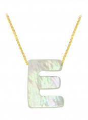 18 Karat Gold E Letter Mother Of Pearl Pendant Necklace