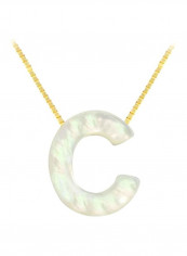 18 Karat Gold Letter C Mother Of Pearl Pendant Necklace