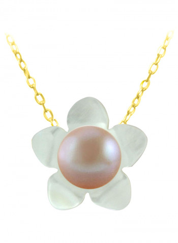 18 Karat Gold  Flower Design Pearl Pendant Necklace
