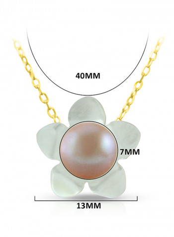 18 Karat Gold  Flower Design Pearl Pendant Necklace