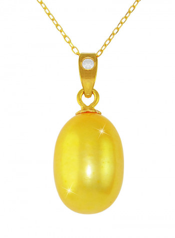 18K Gold Pearl Pendant With 10K Gold Chain
