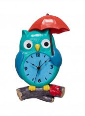 Owl Shaped Wall Clock Blue/Red