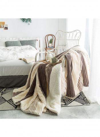Stripe Pattern Sherpa Blanket Cotton Beige 150x200centimeter