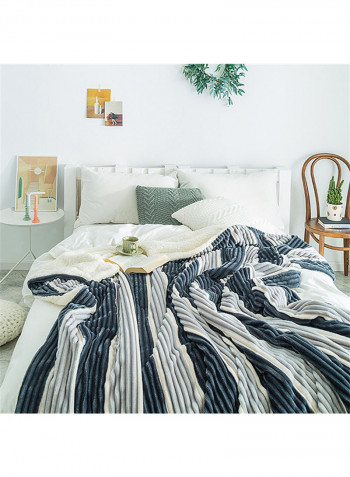 Stripe Pattern Sherpa Blanket Cotton Grey 150x200centimeter