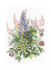 Clover And Lupines Counted Cross Stitch Kit Green/Pink/Purple