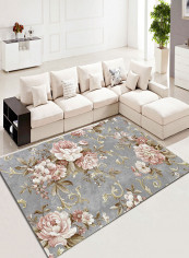 Floralpattern Washable Rug Grey/Salmon 120x160centimeter