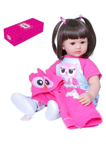 Reborn Baby Doll With Pink Owl Outfit And Rabbit Toy 24inch