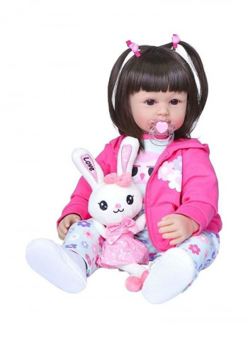 Reborn Baby Doll With Pink Owl Outfit And Rabbit Toy 24inch