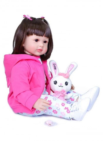 Reborn Baby Doll With Pink Owl Outfit And Rabbit Toy 24inch