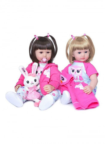 Reborn Baby Doll With Pink Owl Outfit And Rabbit Toy 24inch