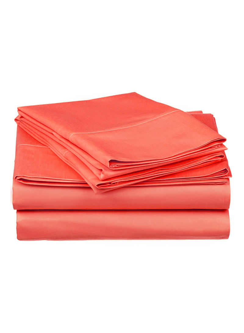 4-Piece Solid Pattern Queen Sheet Set Coral