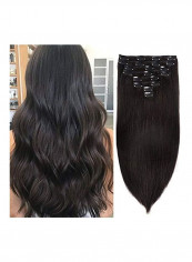 Pack Of 8 20-Clip Brazilian Straight Double Weft Clip-In Hair Extensions Black 16inch
