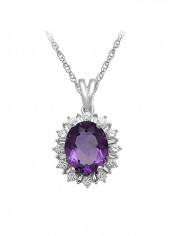 925 Sterling Silver Amethyst Sapphire Oval Pendant Necklace