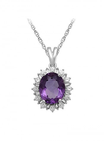 925 Sterling Silver Amethyst Sapphire Oval Pendant Necklace