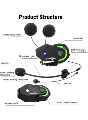 T-MAX Motorcycle Helmet Headset Bluetooth 5.0 Black/Green