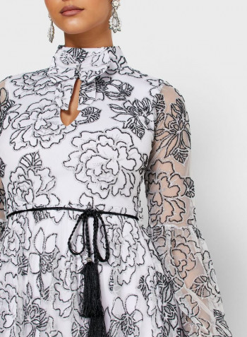 Floral Printed Metallic Maxi Dress White/Black
