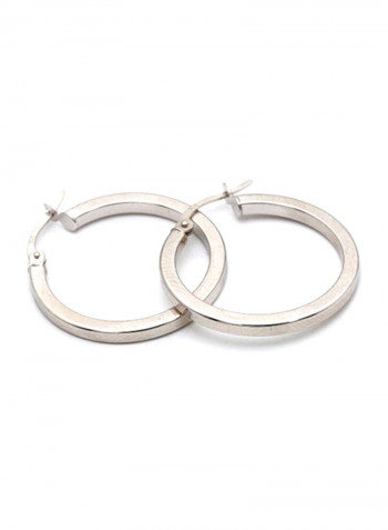 18k Gold Plain Loop Round White Gold Earring Set