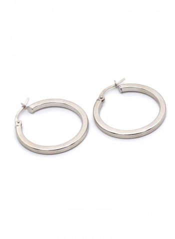 18k Gold Plain Loop Round White Gold Earring Set