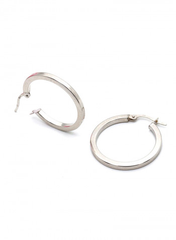 18k Gold Plain Loop Round White Gold Earring Set