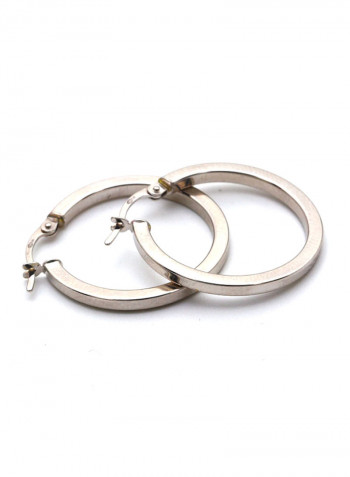 18k Gold Plain Loop Round White Gold Earring Set