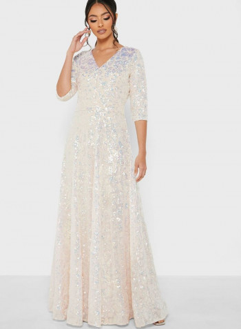 Shimmer Embroidered Maxi Dress White