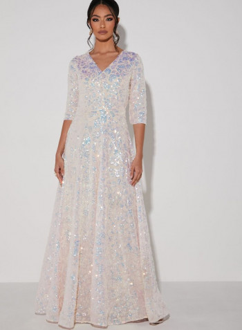 Shimmer Embroidered Maxi Dress White