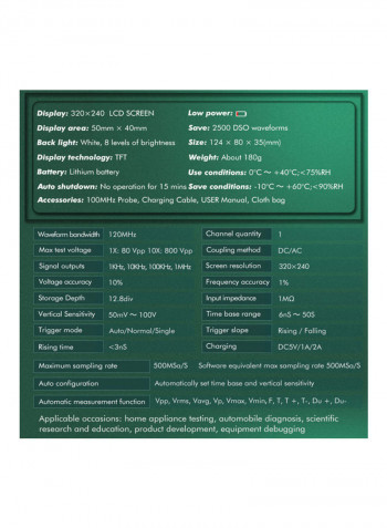 DS0120M 320x240 TFT Colour Screen Digital Oscilloscope Multicolour 19 x 4.50 x 14cm