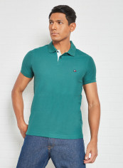 Contrast Placket Slim Fit Polo Green