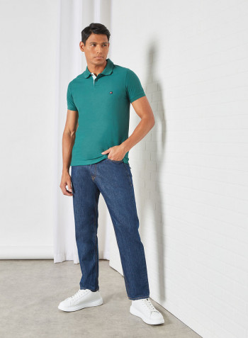 Contrast Placket Slim Fit Polo Green
